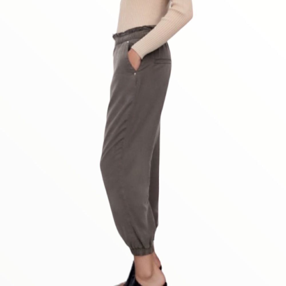 ZARA Dark Khaki Flowy Baggy Jogger Pants NWT XL - Picture 6 of 9